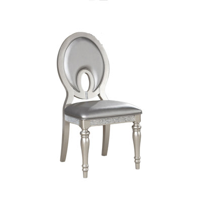 Formal Dining Room Furniture 2Pcs Chairs Silver Side Chair Cutout Back Cushion Leatherette Upholstered