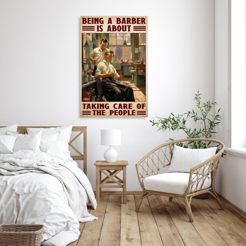 " Man Being A Barber - 1 Piece Rectangle Graphic Art Print On Wrapped Canvas ", L 11 po x H 14 po