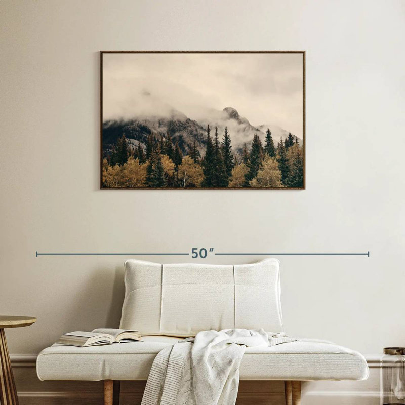 Foggy Banff National Park, 37 po x 25 po, Cadre flottant noyer