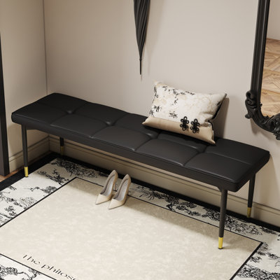 Banc à chaussures noir multifonctionnel avec coussin en faux polyuréthane, pieds en métal robustes et accents dorés - idéal pour la chambre à coucher, le vestiaire, le rangement, la salle à manger et le salon
