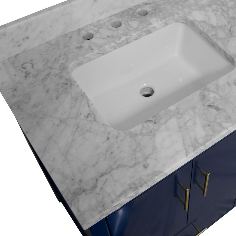 Kiara 60'' Double Bathroom Vanity with Top, Royal Blue, Carrara Marble