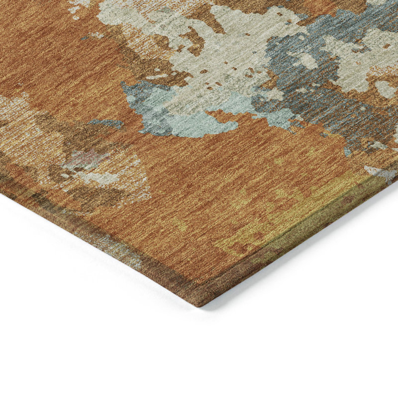 3' X 5' Copper And Orange Abstract Washable Indoor Outdoor Area Rug