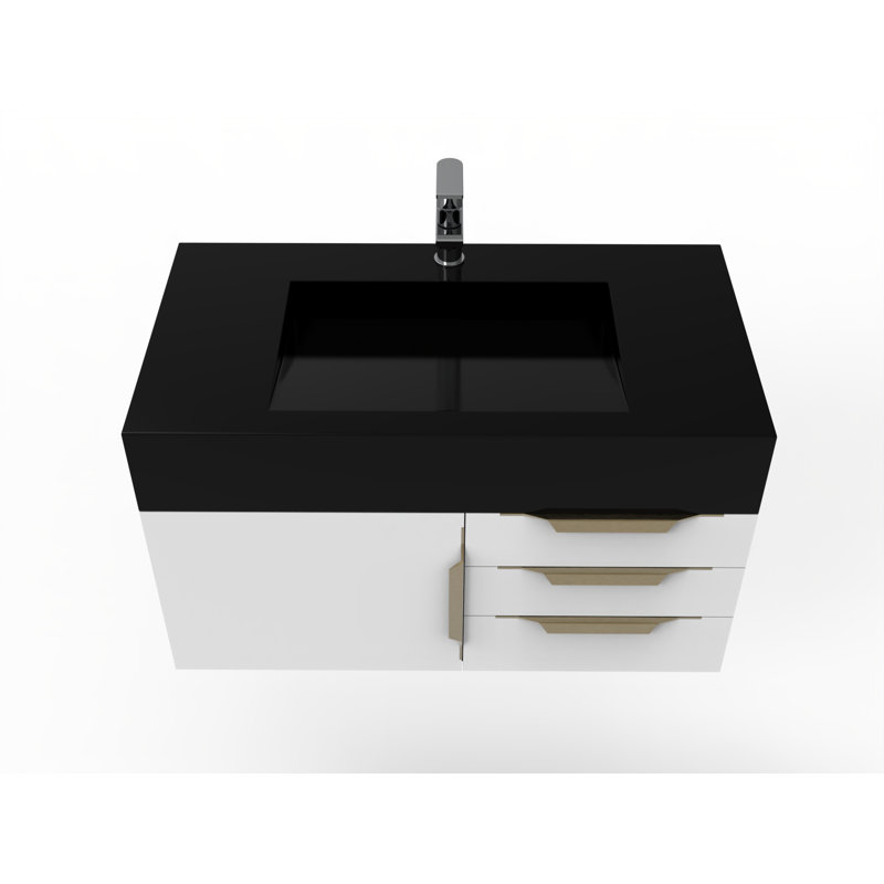Nile 36" Wall-Mounted Single Bathroom Vanity Set, White, Black, Gold