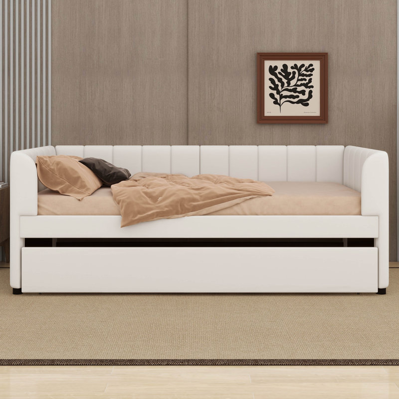Lit de jour simple rembourré avec couchette, Beige