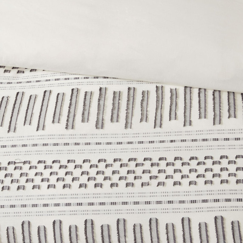 Ensemble d'édredon en coton jacquard 3 pièces, Ivoire; gris anthracite, Édredon très grand et 2 taies décoratives stand