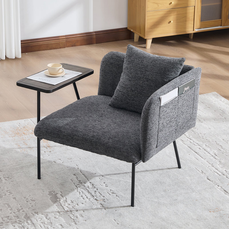 Fauteuil de détente Lounge avec petite table et coussin de dossier, Gris foncé