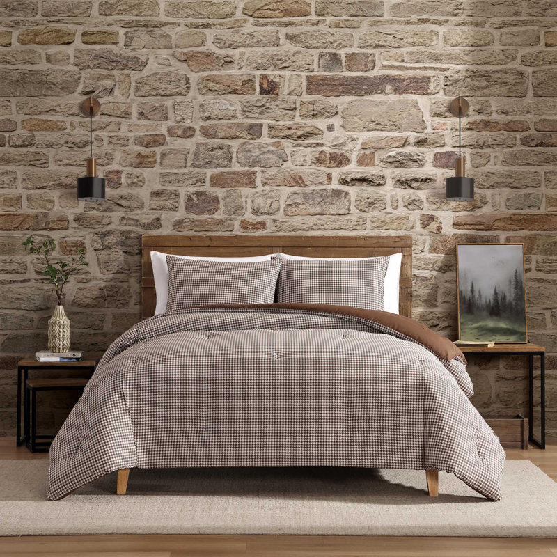Ensemble d'édredon réversible en coton Eddie Bauer Harrison Brown, Édredon pour lit simple + 1 taie décorative stan