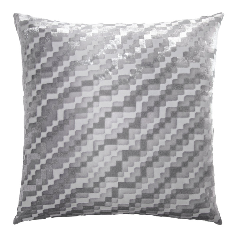 Steps Velvet Square Pillow Cover & Insert, 18"H x 18"W, Silver Geometric