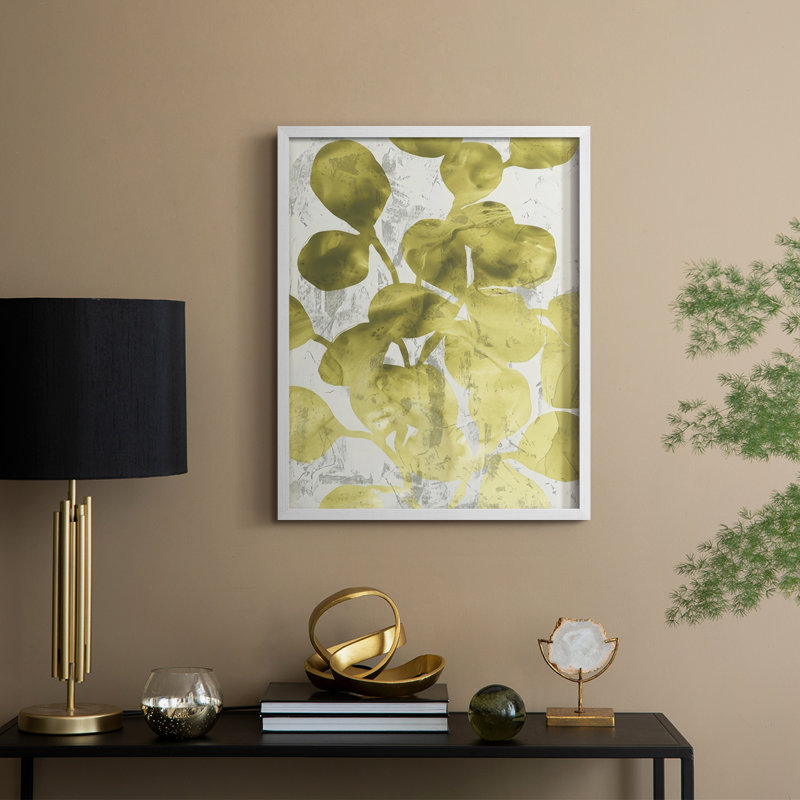 Green Leaf Shimmer I Framed Print - Solid Wood, 15" H x 12" W, White