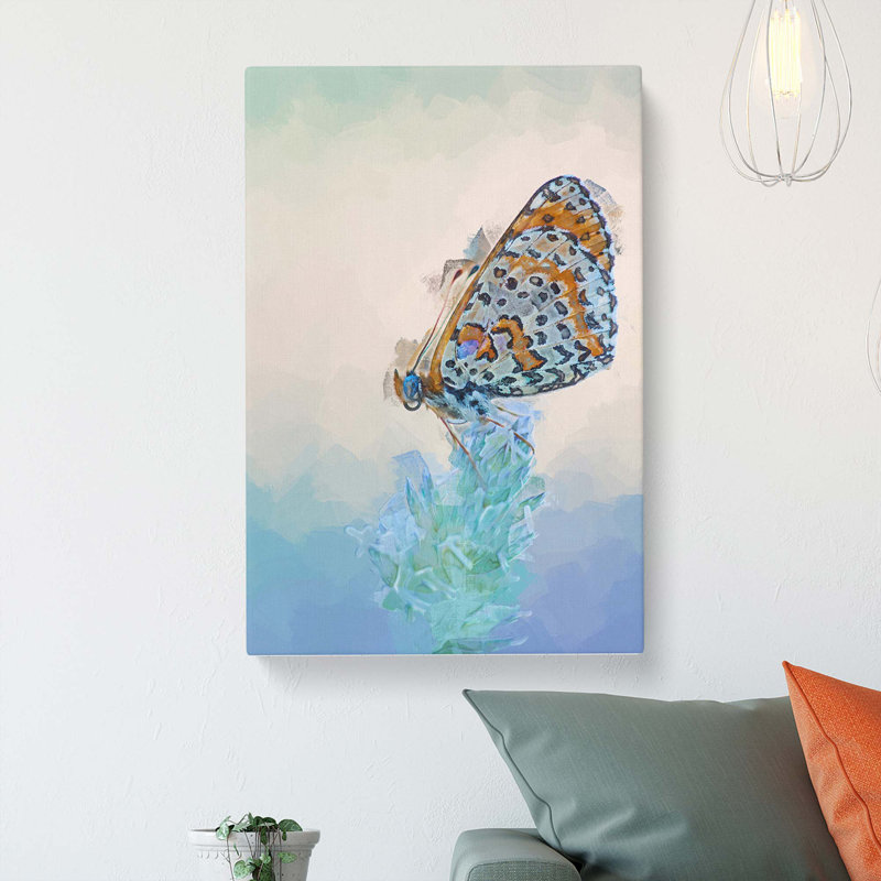 Butterfly Perched upon a Flower in Abstract - Wrapped Canvas, 91cm H x 60cm W x 3cm D