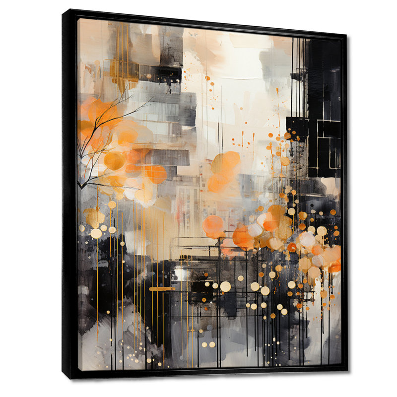 Automne dans la ville - Collages abstraits, art mural, H 32 po x l 24 po x P 1 po, Toile avec cadre flottant noir