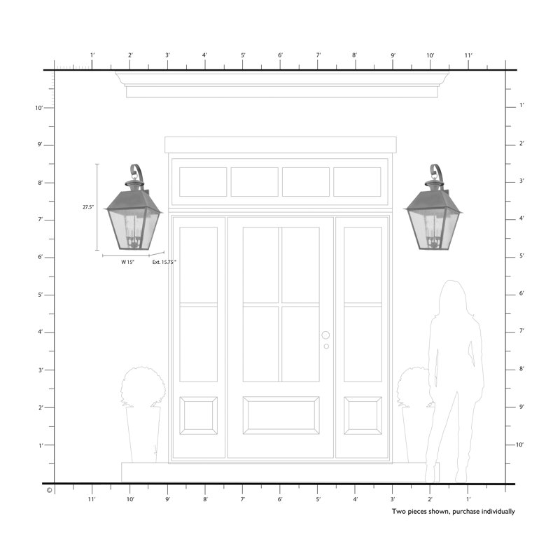 Lanterne murale d'extérieur 4 lumières Pineville, Bronze