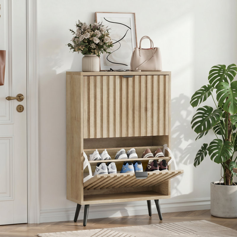 12 Pair Shoe Storage Cabinet, 95 cm H x 60 cm W x 24 cm D, Oak