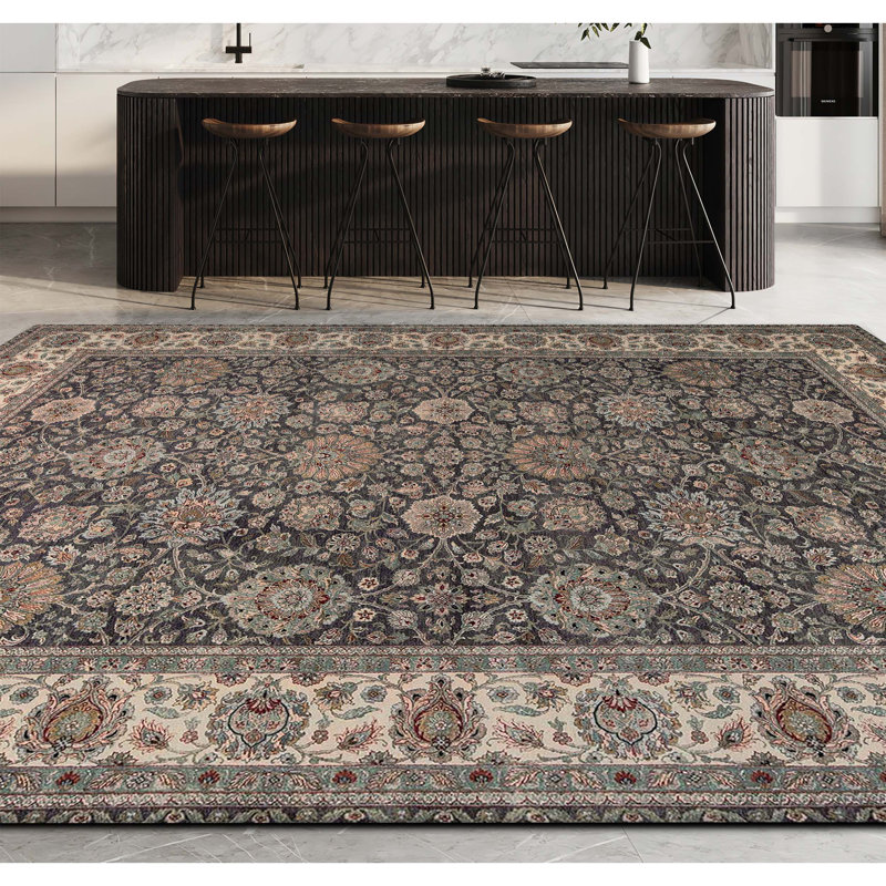 Tapis brun et ivoire de haute qualité noué à la main