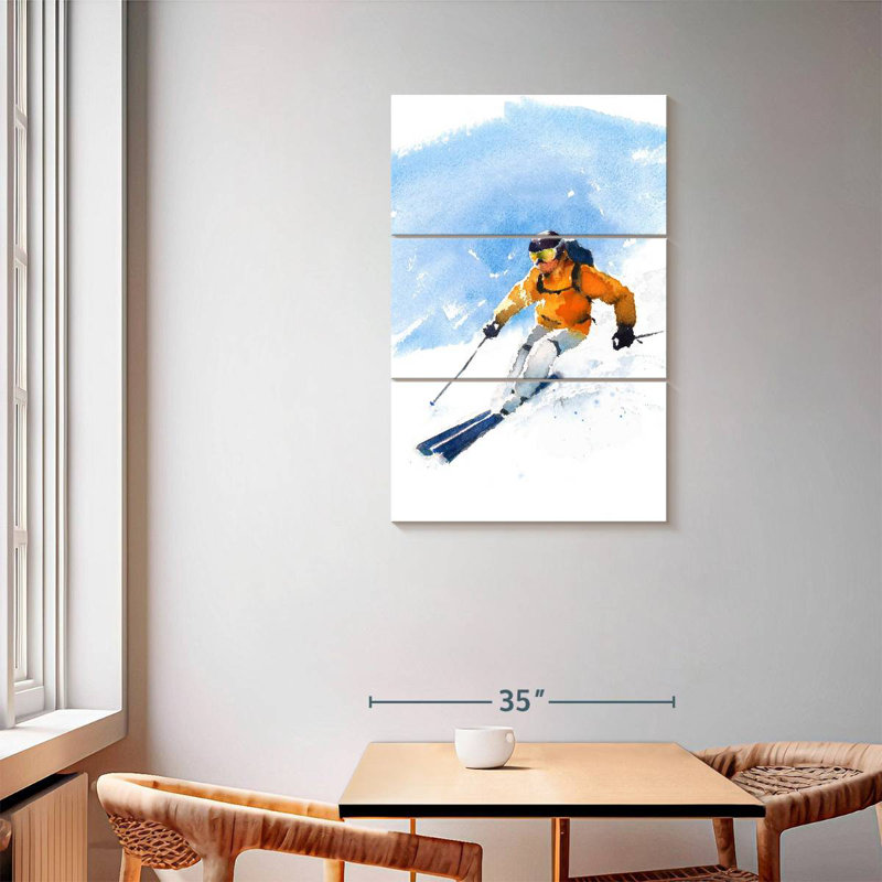 Sirci, skieur en action, H 57 po x l 36 po