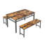 Ensemble de table de cuisine de ferme 3 pièces avec deux bancs, structure en métal et panneau de fibres à densité moyenne
