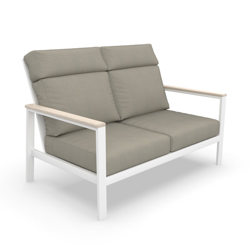 Causeuse d'extérieur en métal avec coussin Sunbrella Townsend, Palette colombe, Blanc