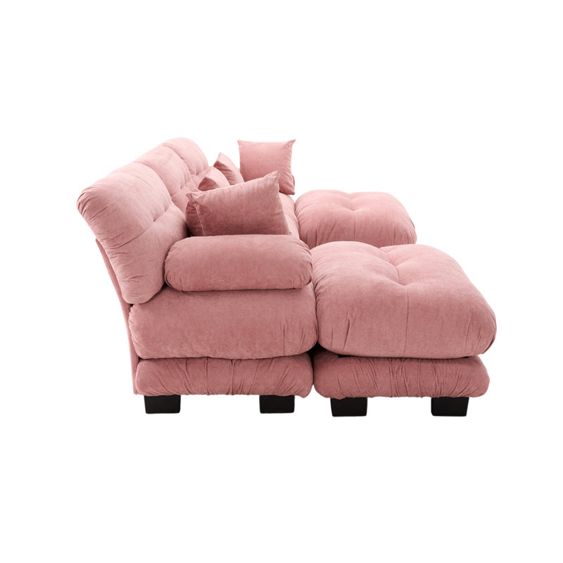 Canapé-lit en forme de U en velours granulé avec 2 repose-pieds et canapé-lit 3 places UNIS UNI WIN, Velours rose