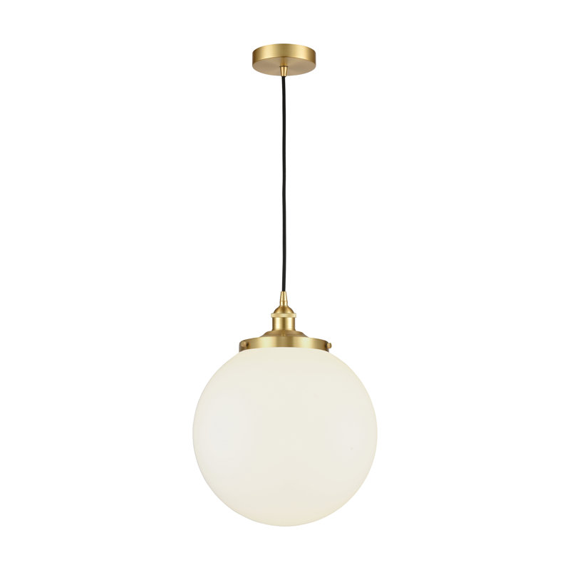 Luminaire suspendu simple à 1 lumière Alfonsa, Blanc mat, Or satiné