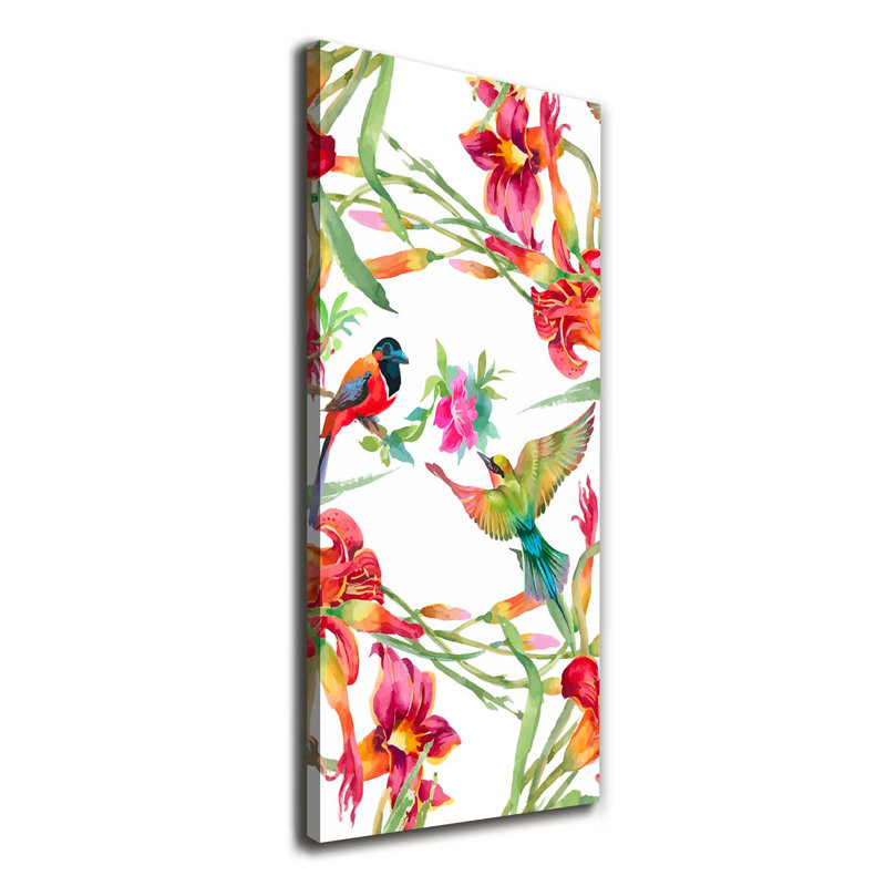 Birds And Flowers - Wrapped Canvas Print