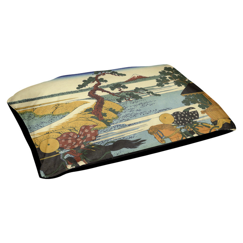 Coussin pour chien Burkki Sekiya à la rivière Sumida, Petit (l 29,5 po x P 19,5 po x H 9,5 po), Jaune / Noir / Vert