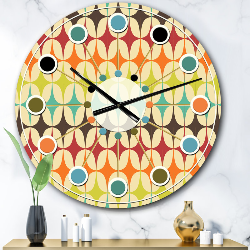 Horloge murale abstraite à motif géométrique rétro V - Mid-Century, Surdimensionné