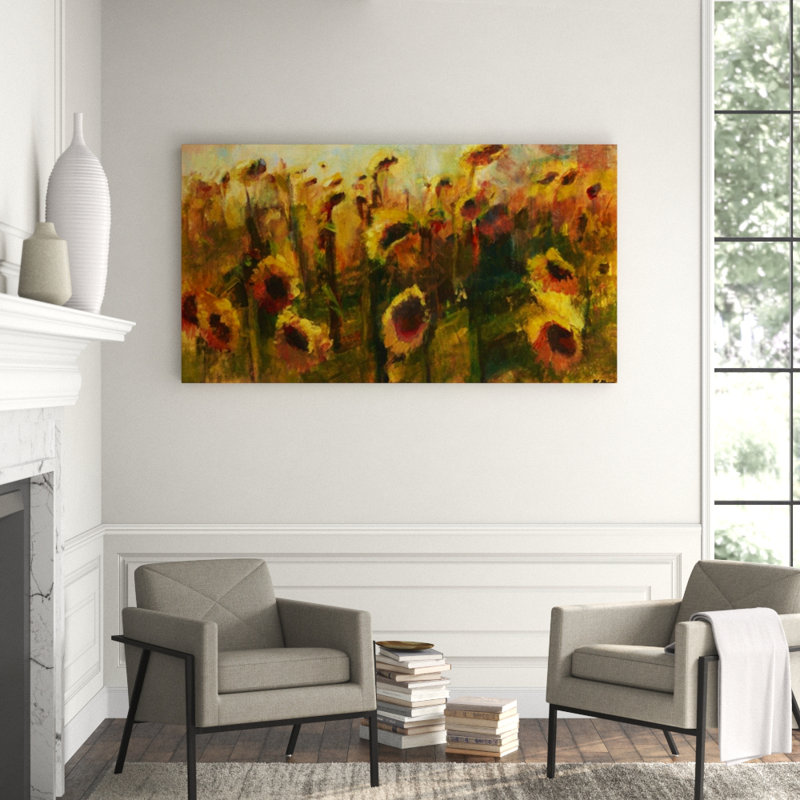 Sunflower Field Painting, Image Brush Gel, 30" H x 55" W x 1.5" D
