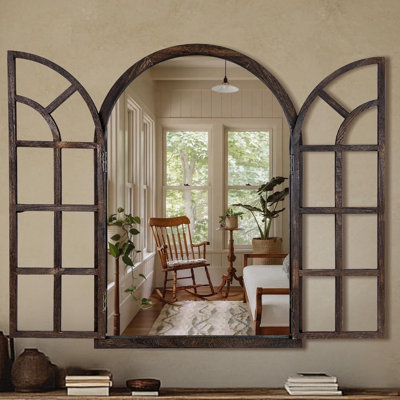 Miroir mural arqué avec panneau de fenêtre 40 po x 28 po Rustic Farmhouse