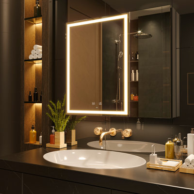 Armoire à pharmacie de salle de bain avec miroir H 28 po x l 20 po avec miroir, désembueur, prises de courant et USB David-Christian