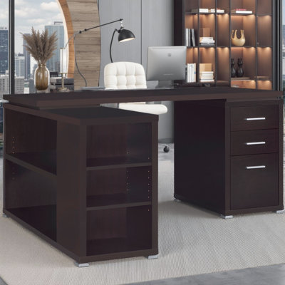 Transitional 3-drawer L-shape Computer Desk Multiple Storage Two Drawers Built-in File Cabinet Home Office  Finish