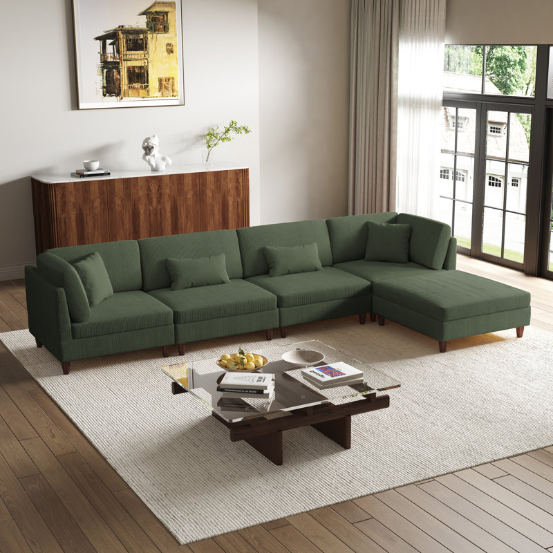 4 Seater Corduroy Corner Sofa , Green Corduroy