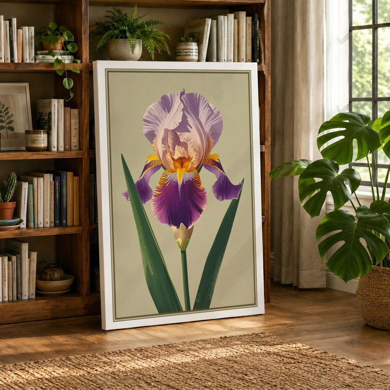 Bearded Iris Botanical - Wrapped Canvas, 24x16 - 61.0 x 40.6 cm, Teal Border