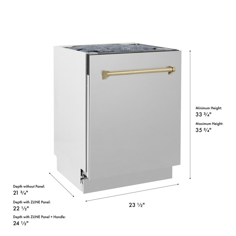 ZLINE Autograph 24 in. Tallac 3rd Rack Dishwasher in Stainless Steel with Handle, 51dBa, Champagne Bronze