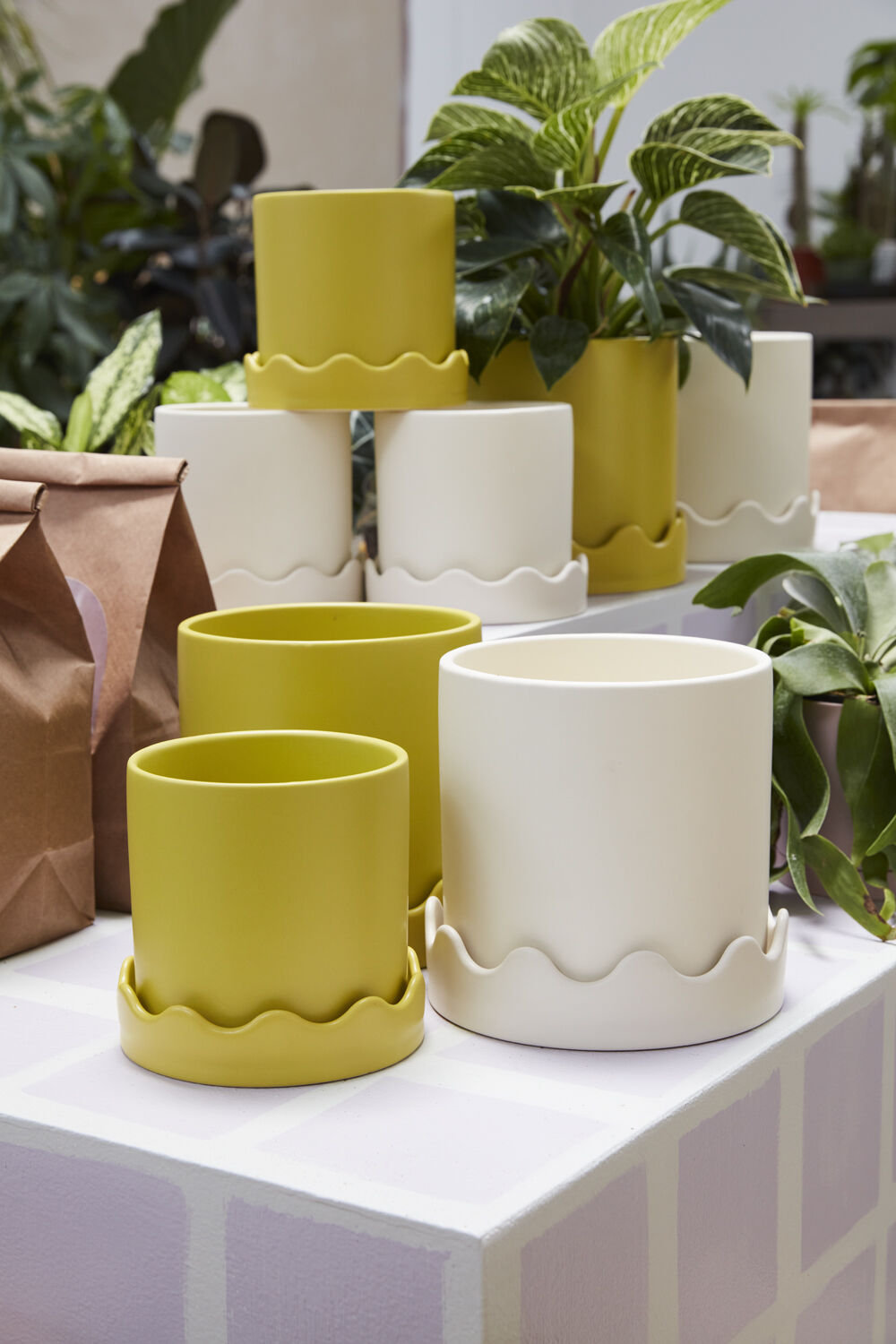Ceramic Pot Planter, Beige, 5.75" H x 6" W x 6" D
