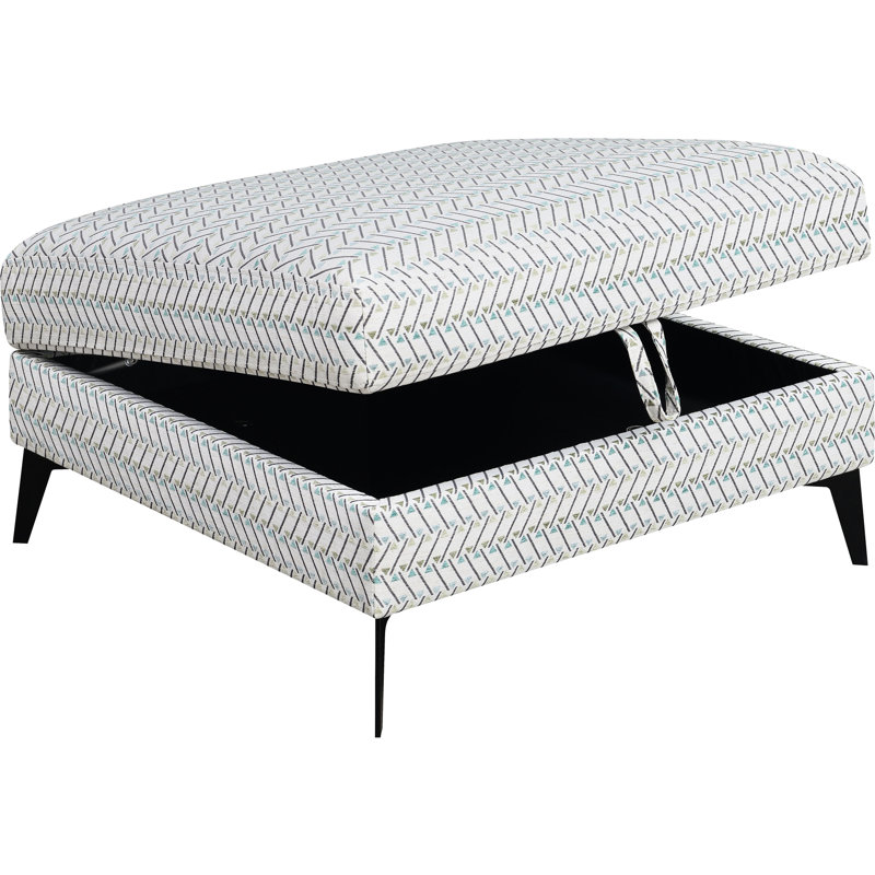 Rangement rembourré en gris et noir, pieds en métal profilés, compartiment caché, bordure moderne pour intérieurs contemporains noirs, lignes épurées, détails audacieux, compartiment