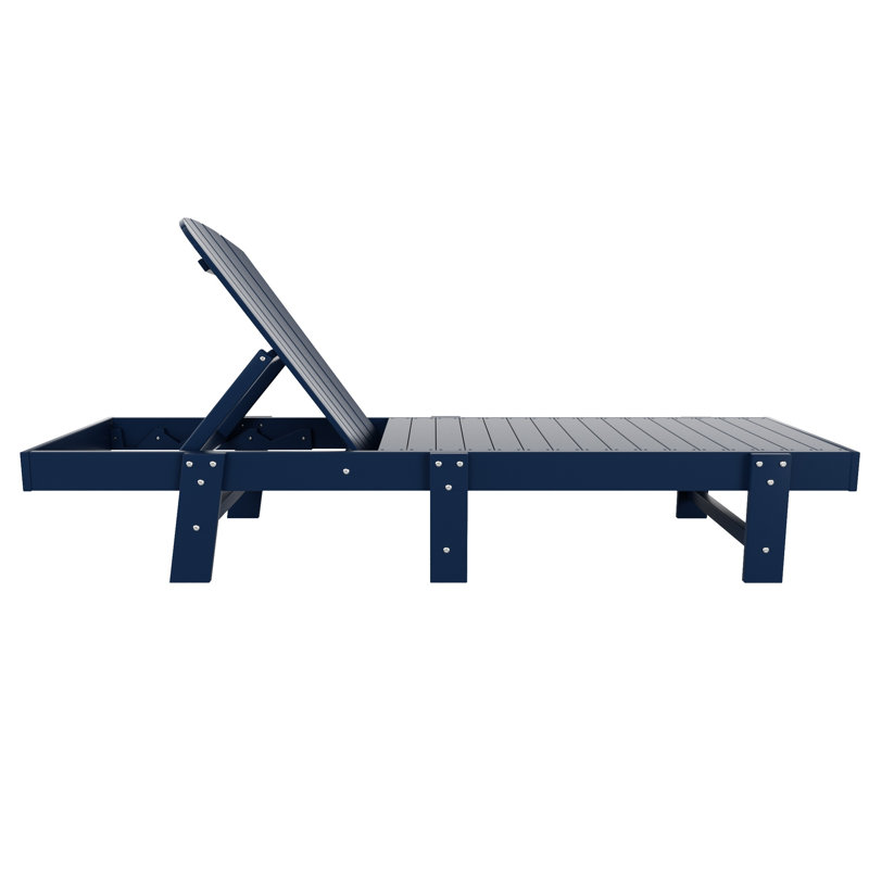 77.6" Long Outdoor All-Weather Poly Reclining Single Chaise, Navy Blue