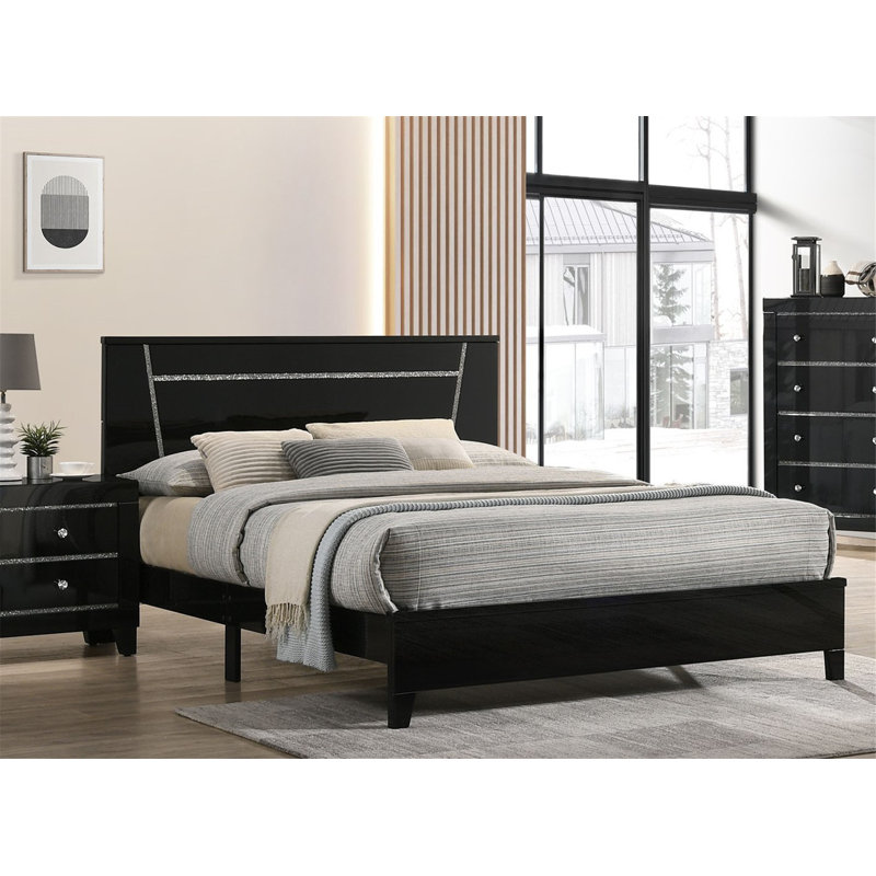 Solid Wood Platform Bed, California King, Black