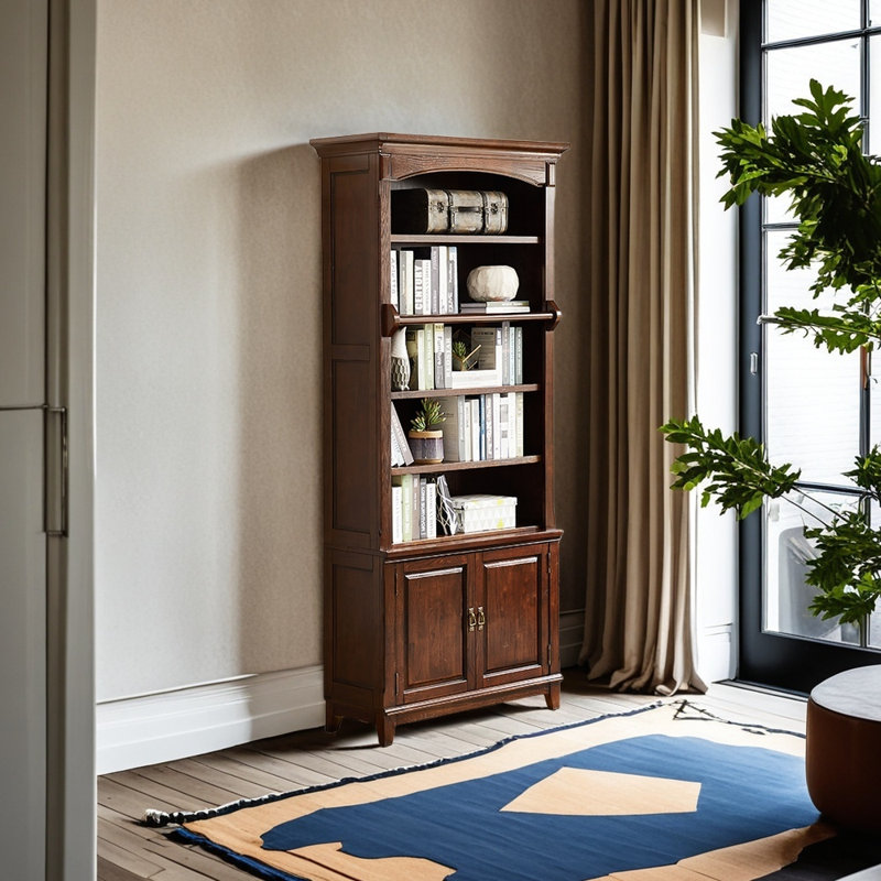 Modern simple style solid wood bookcase, Dark Brown