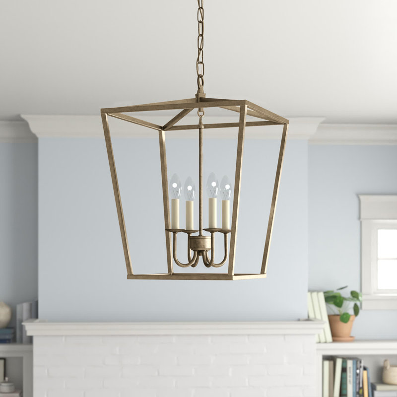 Lustre lanterne à intensité variable en fer 4 lumières Finnick, Argent rétro