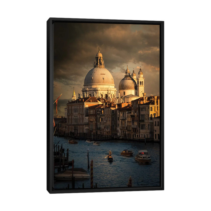 Imprimé coucher de soleil venice sur toile, H 26 po x l 18 po x P 1,5 po, Toile encadrée noire, Pas de tapis