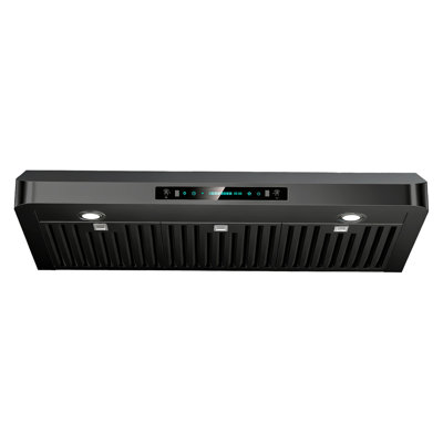 36" 900 CFM  Ducted Under Cabinet Range Hood Black Stainless Steel Quiet 4 Speed Gesture Remote and Touch Panel Control with LED Lights
