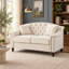 Causeuse Chesterfield de 58,5 po de largeur avec dossier incurvé capitonné, garniture cloutée, pieds en bois massif et 2 coussins décoratifs-268806668