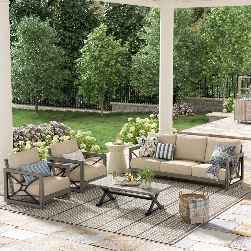 Marindo 5 Person Aluminum Patio Conversation Seating Group With Sunbrella® Cushions