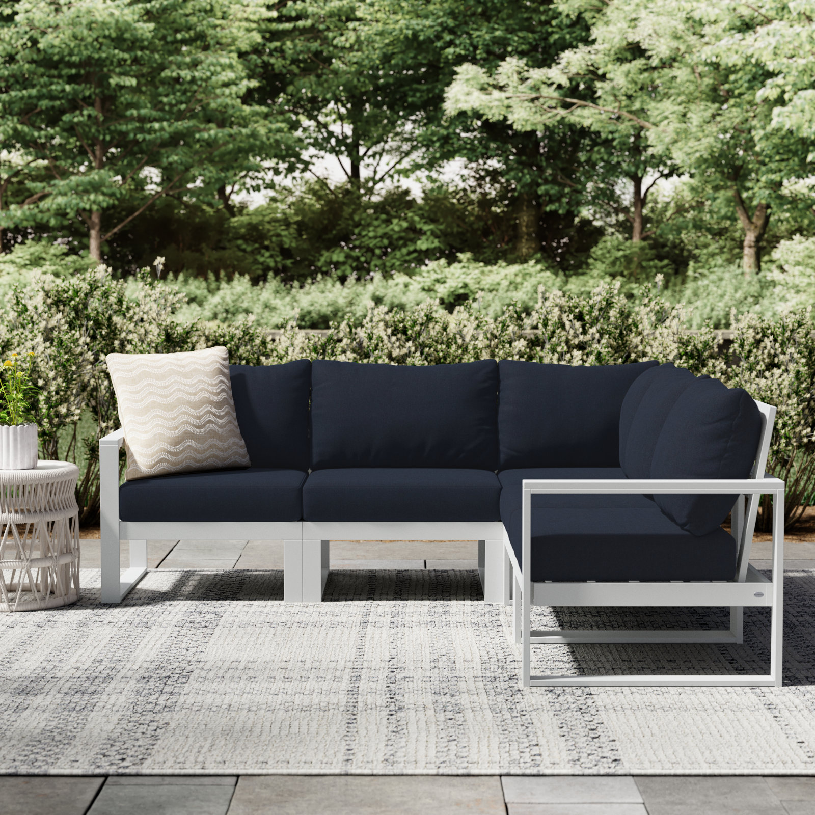 POLYWOOD® Edge 85" Patio Sectional, Marine Indigo, White