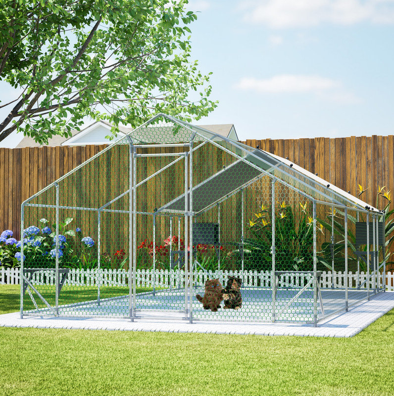 Cage à chat renforcée pour l'extérieur de 3 x 6 m - plateforme en bois massif de bricolage, double loquets de sécurité, stabilité accrue, utilisation multi-animaux, avec housse imperméable