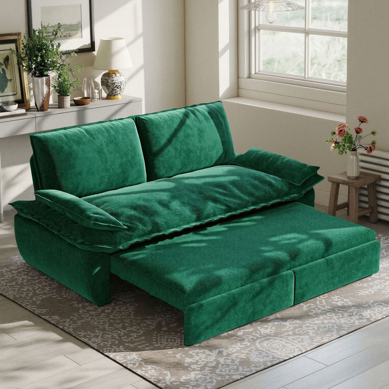 Grand canapé-lit convertible 3-en-1 73 po, causeuse multifonctionnelle en velours, vert, 73", Velours, Vert