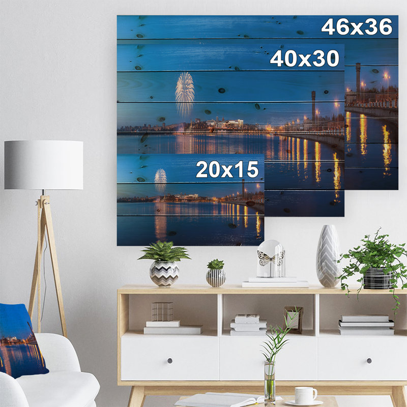 Embankment of City Panoramaic - impression, Bois, H 30 po x l 40 po x P 1,5 po