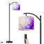 Lampe sur pied à arc avec abat-jour réglable abstrait tourbillons mauves à encre blanche, conception sur pied, lampe sur pied, 3 températures de couleur, intensité variable, grand mât avec interrupteur au pied pour la chambre à coucher