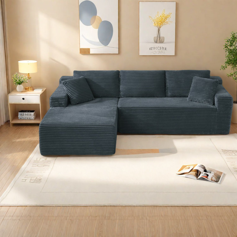 Space-saving Corduroy Sectionals, Dark Grey Comfort For Modern Living