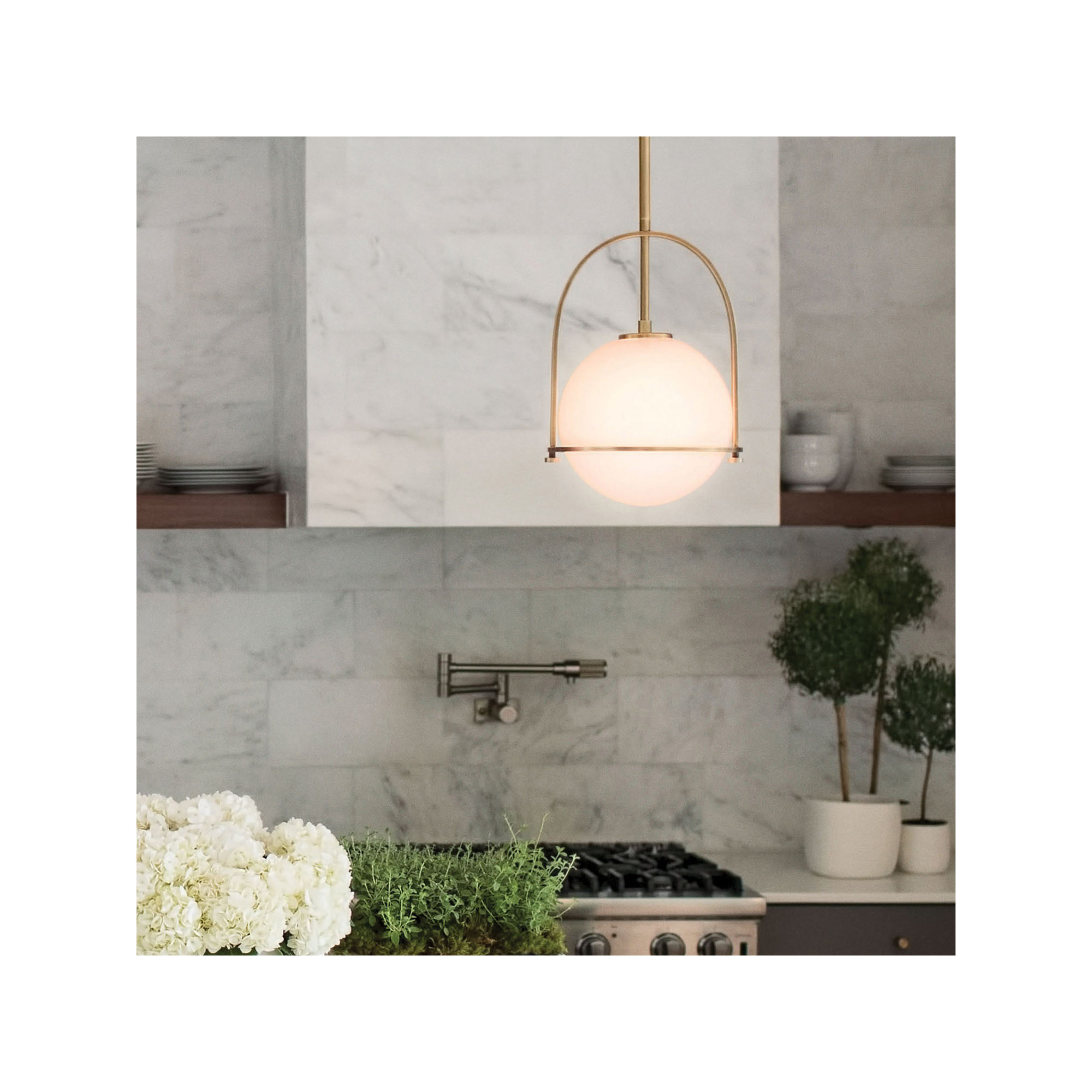 Arie Single Light Pendant w/ Globe Shade, 17" H x 11.5" W x 11.5" D, Heritage Brass
